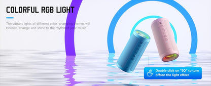Caixa de Som Portátil Sem Fio Bluetooth 5.3 Ortizan, Graves Potentes, Luzes RGB, À Prova d'Água IPX7, TWS, Entrada AUX e Cartão TF, Ideias para Presente
