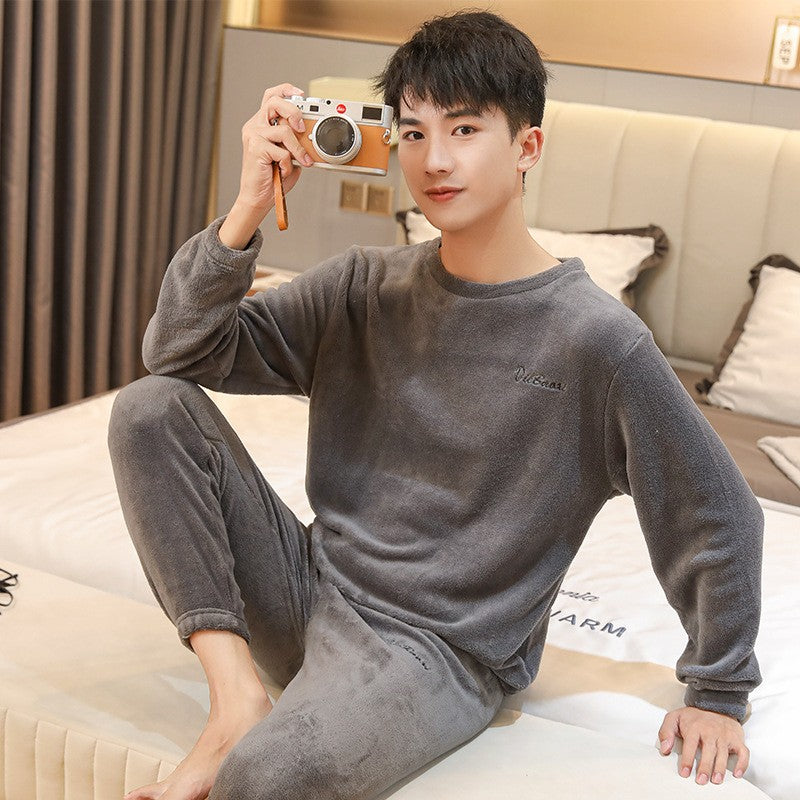 Pajamas Men's Women's Fall and Winter Coral Velvet Homewear Suit Thickened Padded Homewear Couples Large Size Winter Homewear