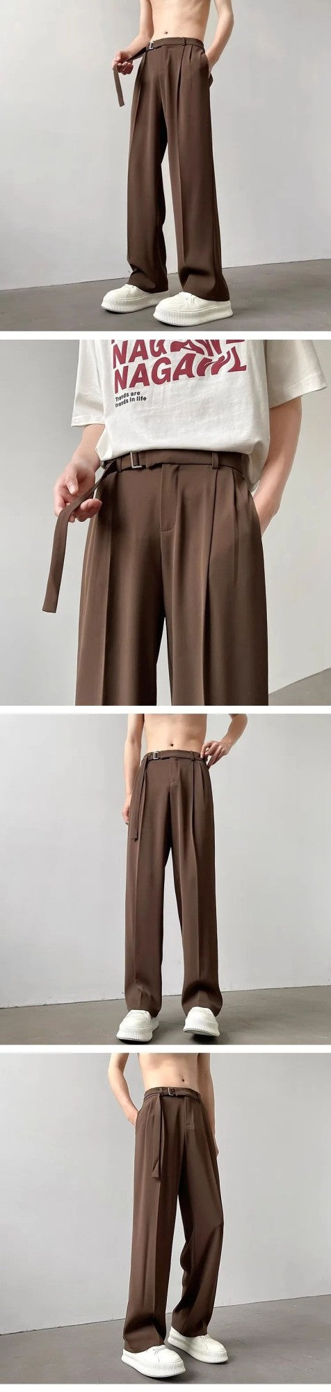 Calça Casual Masculina Outono Japonesa Leve Luxo Drapeada Calças Soltas de Perna Reta Versátil Perna Larga Calça Comprida
