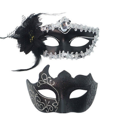 2PCS Couple Masks Sexy Painted Masquerade Venice Feather Flower Party Half Face Cover Wedding Carnival Performance Costume Prom