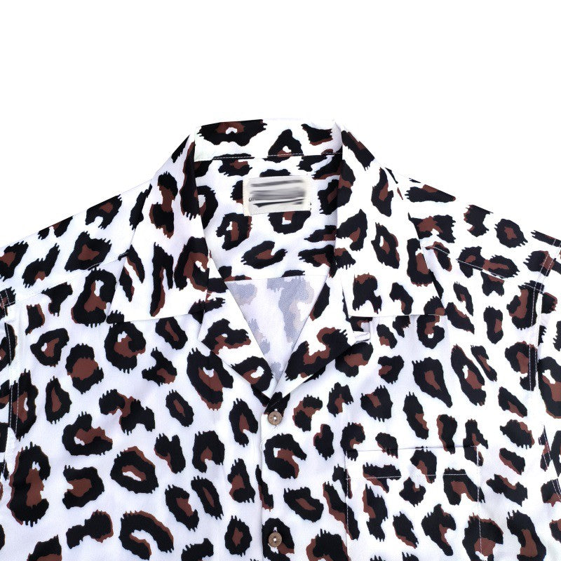 Pdmcms 23ss Gradient Leopard Print High Street Style Casual Handmade Silk Hawaiian Short Sleeved Shirt For Men