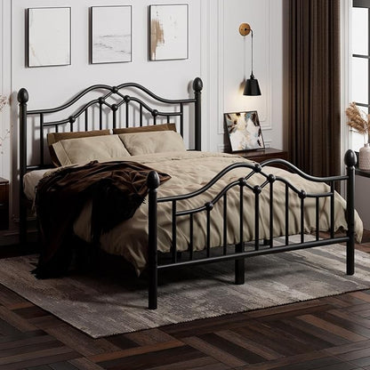 Estrutura de Cama de Casal de Metal com Cabeceira e Peseira, Estrutura de Cama Plataforma Moderna de Ferro Suporta até 544 kg, Armazenamento Embaixo da Cama, Sem