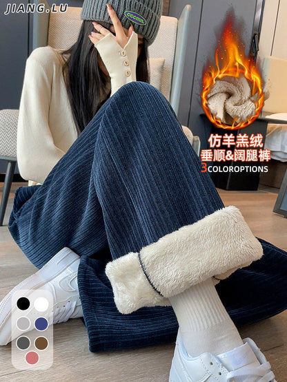 Pants Women Thickened Lamb Fleece Wide Leg Pants Plus Velvet Women's Autumn Winter Fashion Loose Pants Cashmere Casual Pants