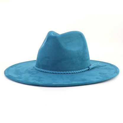 Chapéu fedora de aba larga com cinto de camurça vegana em formato de coração para homens e mulheres chapéu jazz de feltro chapéu feminino clássico