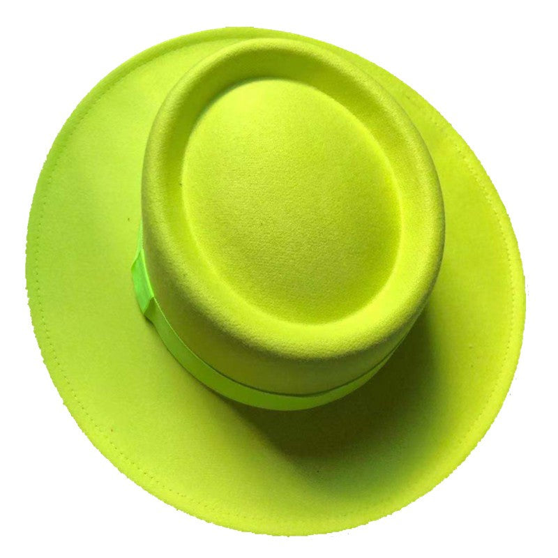 Red fedora hat men's flat top hat ladies felt jazz hat oval hat Panama new hip-hop fedora hat flat brim wholesale