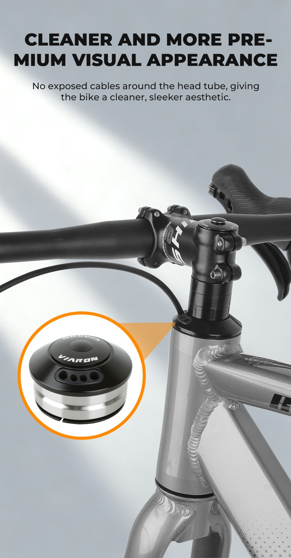 VIARON Bicicleta 52-52mm Roteamento Interno de Cabos Grupo de Bacia Roteamento Interno de Cabos Quadro Cônico Reto 28.6mm 39.8mm Grupo de Bacia Caixa de Direção Oculta