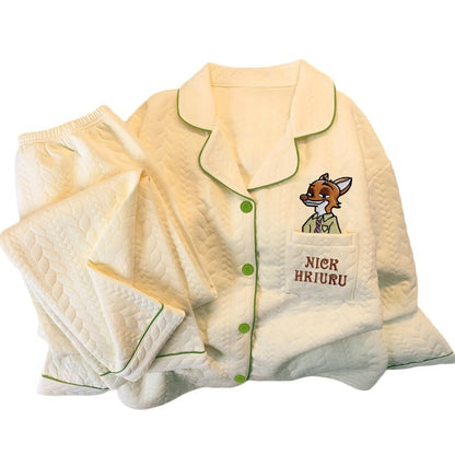 Embroidery Cartoon Character Judy Nick Pajamas Set for Women Disney Cute Sweet New 2PC Set Sleepwear Autumn Winter Soft Pajamas