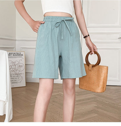 Women shorts Summer Casual Solid Cotton Linen shorts high waist loose shorts for girls Soft Cool female shorts M-3XL