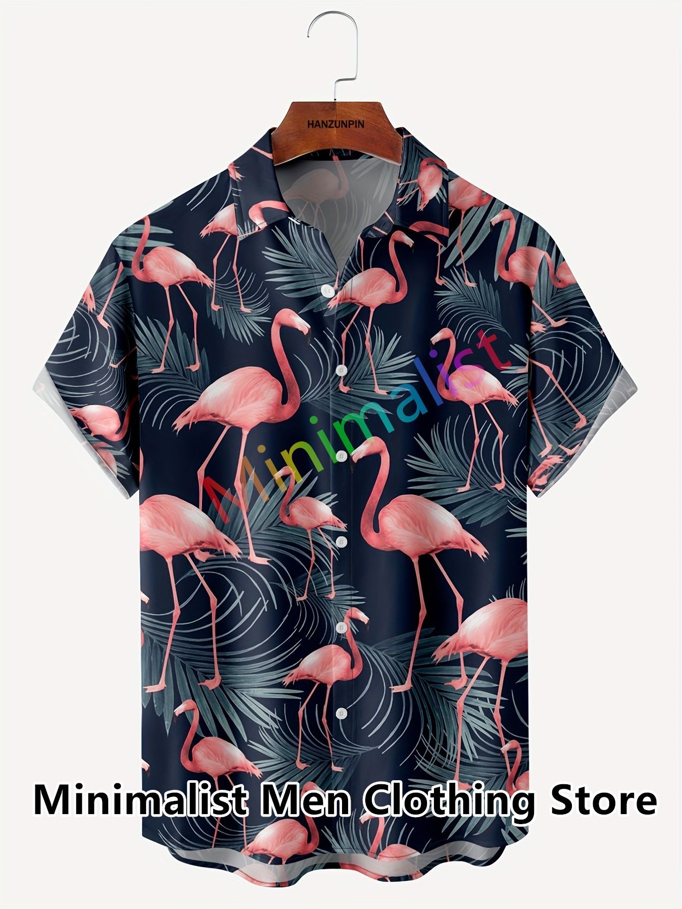 2023 Leaf and Flamingo Print Shirt For Men Hawaiian Shirt Casual Beach Short Sleeve Fashion Tops Male Blouse Summer Clothing