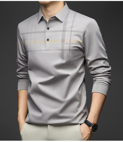 BROWON Polo T Shirt for Man 2025 Formal Business Slim Long Sleeve Tshirt Men Casual Loose Stripe Shirt for Man Designer Clothes