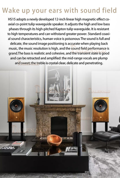 Caixas de som hifi Banlong de alta fidelidade coaxial de 12 polegadas, bookshelf, caixas de som de alta fidelidade, áudio passivo com acabamento em madeira.