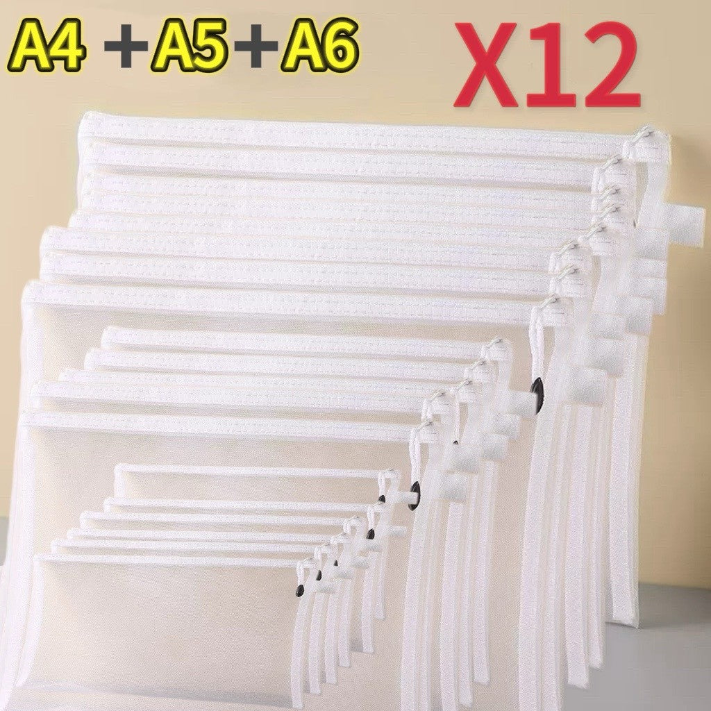 1-12pcs Mesh Zipper Pouch Student Waterproof Zip File Bag Makeup Bag School Office Supplies Miscellaneous Storage Organizer