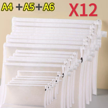 1-12pcs Mesh Zipper Pouch Student Waterproof Zip File Bag Makeup Bag School Office Supplies Miscellaneous Storage Organizer