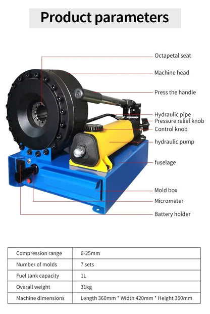 Manual da Máquina de Cravar Mangueiras Hidráulicas  Ferramenta Portátil para Cravar Mangueiras Máquina de Prensagem de Conexões de Mangueiras Máquina de Conformação de Pontas de Tubos