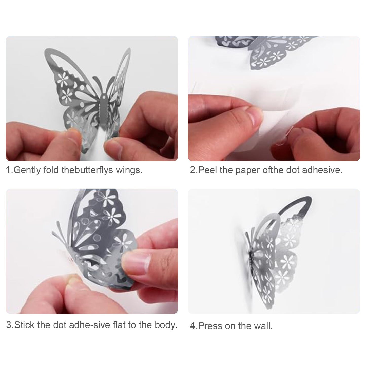 48 Pcs Silver Butterfly Decorations Butterfly Wall Decor 3D Butterfly Party Decorations Butterflies for Bouquet Cake Decorating