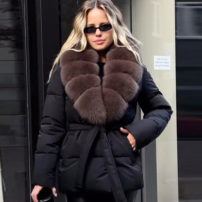 Fashion Fur Patchwork Short Warm Coat Women Lapel Lace Up Long Sleeve Coats Female 2025 Autumn Winter Lady Outwears New