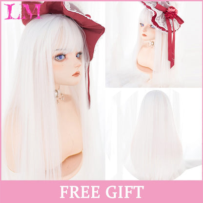 LM Medium Length Pink Cosplay Wig Heat Resistant Costume Party Synthetic Wigs 2 Clip On Ponytail 7 Colors