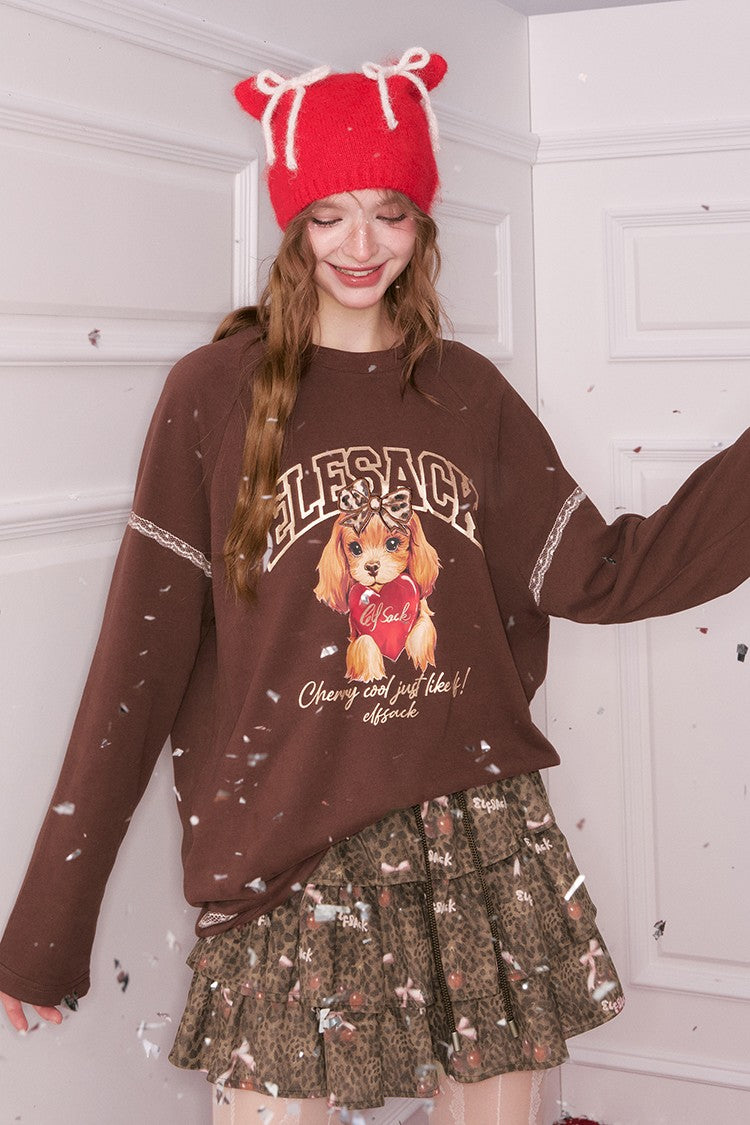 ELFSACK Y2K Sweet Leopard Bow Pleated Tiered Tie Short Skirt For Women