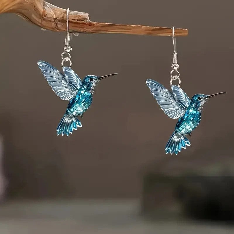 Brincos de beija-flor FTCY de acrílico para mulheres estilo retrô coloridos brincos de pássaro pendurados presentes de joias femininas