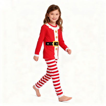 Boys Girls Christmas Pajamas Set Children Elf & Santa Costumes Baby Pijama Kids Long Sleeve Striped Pants Sleepwear For Xmas