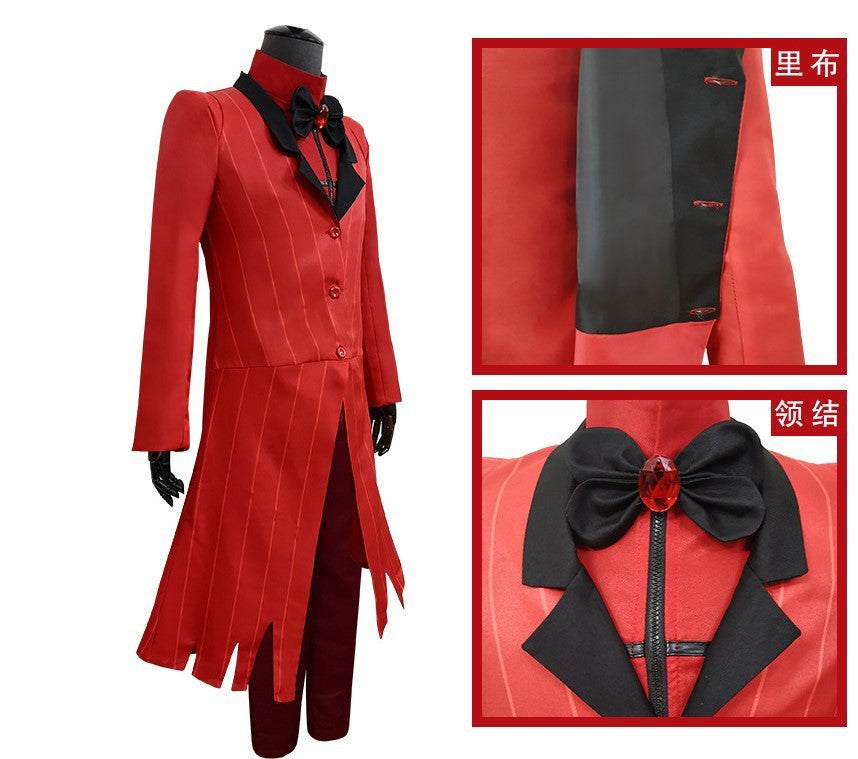 Alastor Hazbin Cosplay Costume Hotel Radio Demon Cosplay Red Jacket Shirt Pants Gloves Tie Uniform Halloween Full