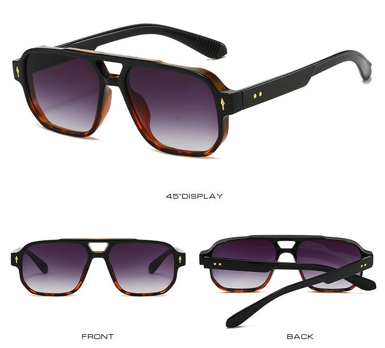 SO&EI Vintage Double Bridges Men Square Sunglasses Fashion Clear Ocean Lens Eyewear Women Trending Rivets Sun Glasses UV400