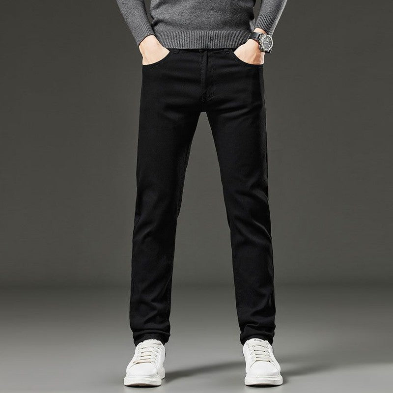 Men's autumn and winter hot jeans elastic small straight leg pants black gray micro elastic zipper fashionable versatile jeans
