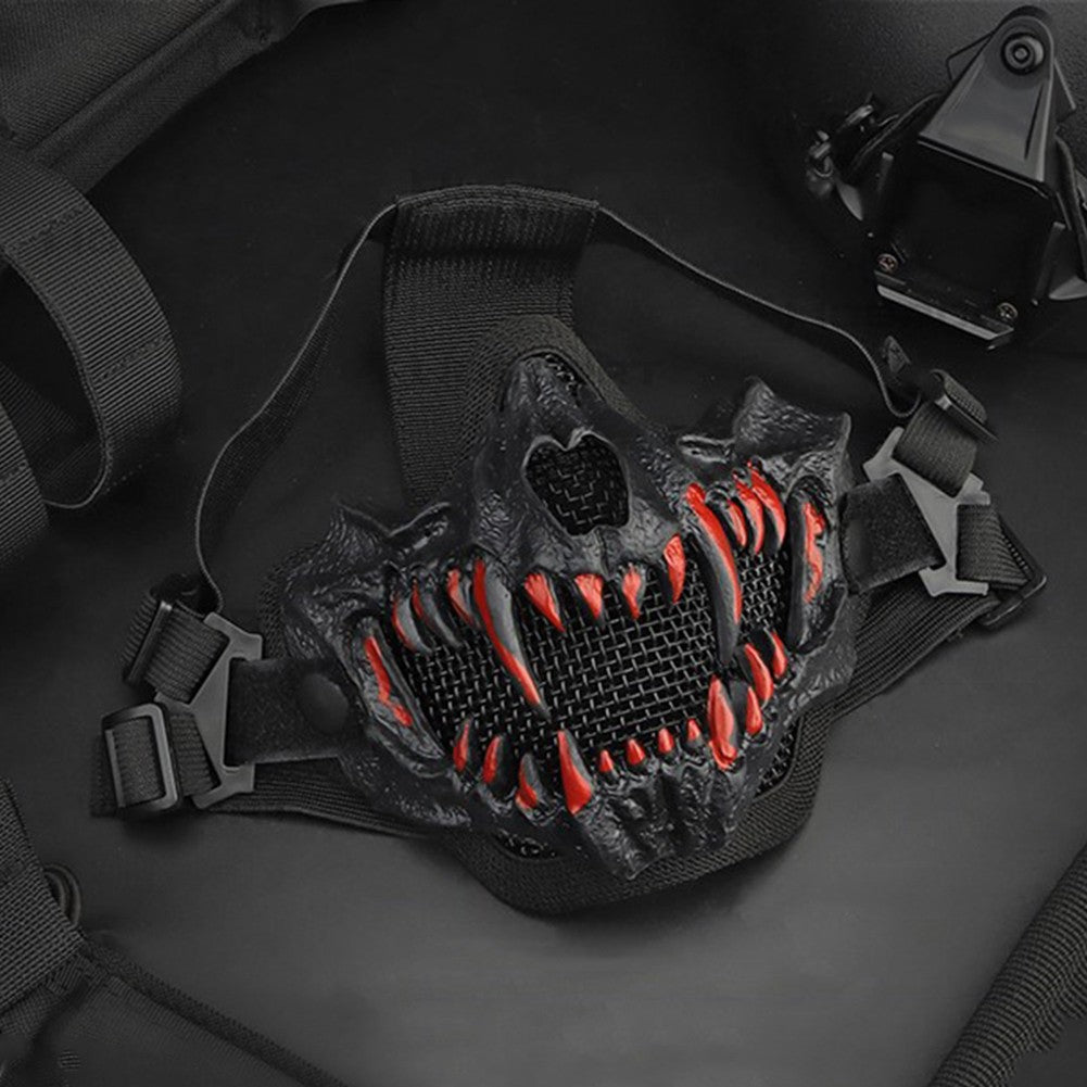 Fangs Cosplay Airsoft Mask Multipurpose Half Face Mask Adjustable Strap Breathable Headwear Halloween Horror Party Decor