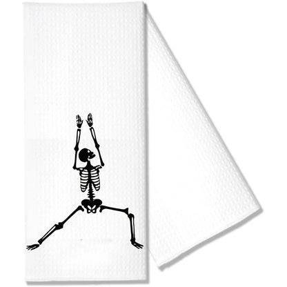 Skeleton Waffle Tea Towel Halloween Spooky Goth Season Kitchen Table Decoration Dancing Skeleton Towel Housewarming Hostess Gift