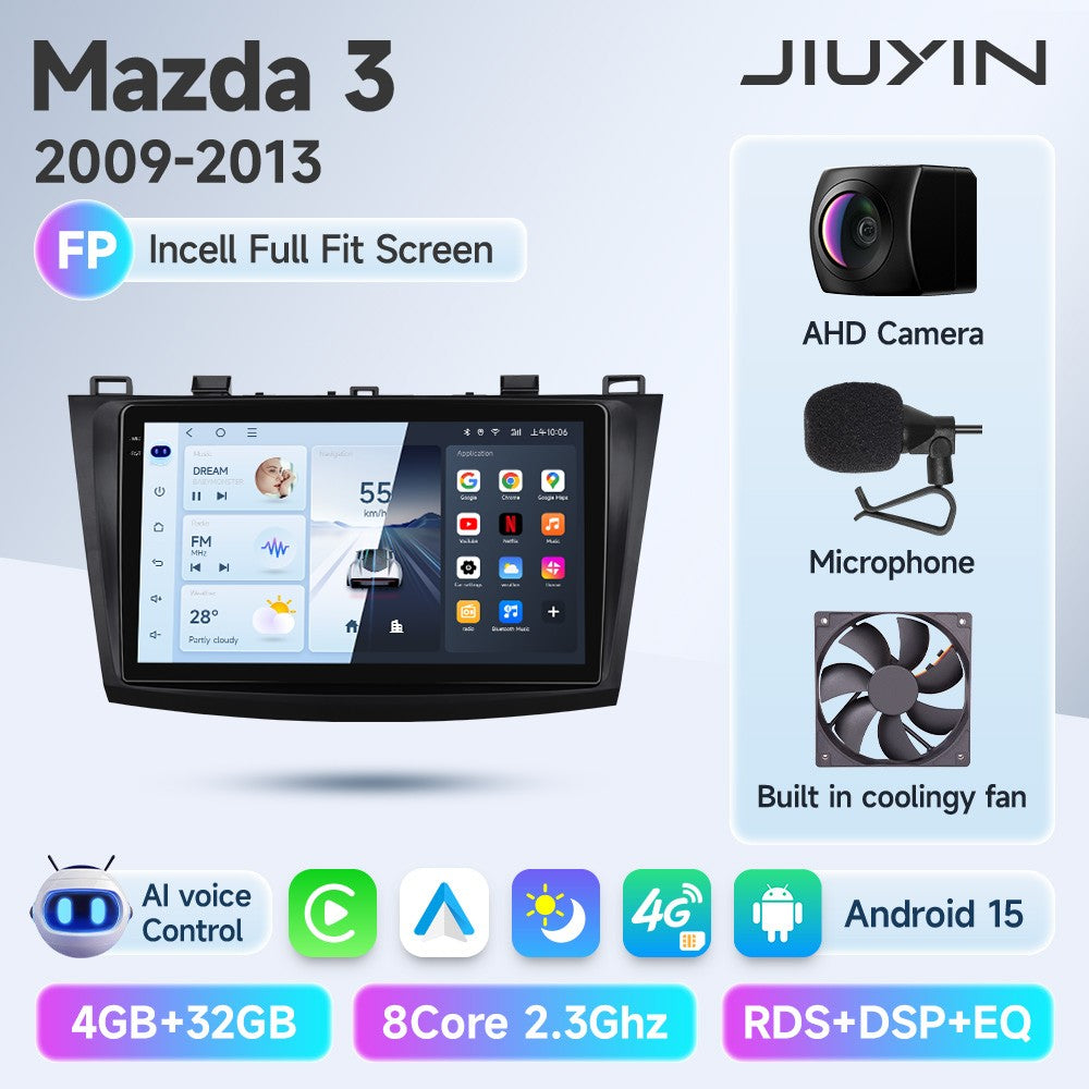JIUYIN Rádio automotivo 2 Din para Mazda 3 2009 2010 2011 2012 2013 Android 13 Multimedia Player 4G GPS Navegação Carplay DVD Unidade Central