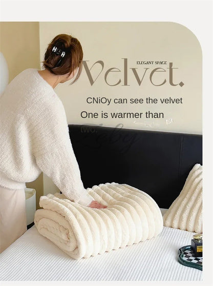 Imitation Rabbit Velvet Spring Autumn Warm Blankets or Blanket and Pillowcase Soft Fluffy Warmth Throw Blankets for Sofa Napping