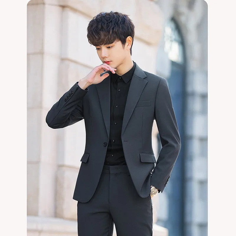 S-6XL Men's Business Casual Suit Korean Style Trendy Slim Fit 2 Piece Set Solid Color ?Blazer+ Pants )Groom Wedding Dress Party
