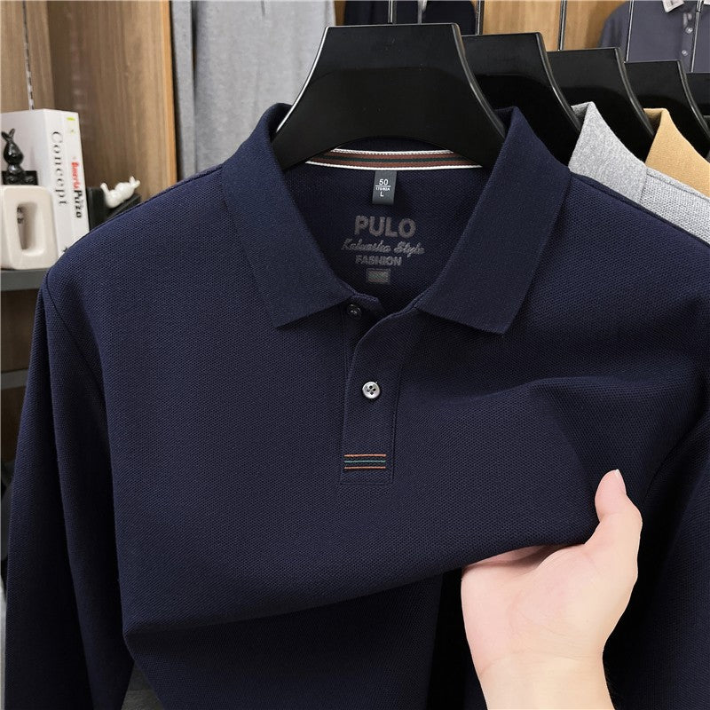 100Cotton Original Quality Men's Polo Shirt Simple Front Embroid Long Sleeve Autumn Lapel T-Shirt Business Casual Trend Menswear