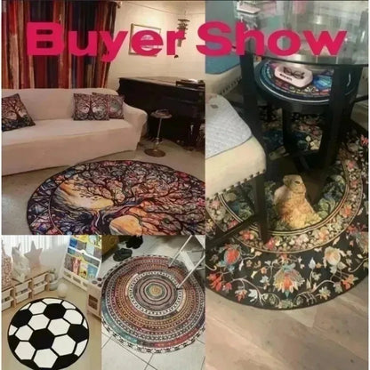 Round Christmas Carpet Festive Area Rug Non-Slip Wear-resistant Circle Carpet for Living Room Bedroom Soft Floor Mat Home Decor