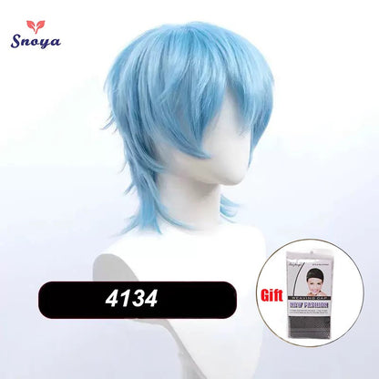 Perucas Curtas Sintéticas Snoya com Franja Corte Pixie Peruca Desfiada para Festa Cosplay para Homens e Mulheres Rosa Vermelho Verde Roxo Estilo Coreano Peruca Masculina