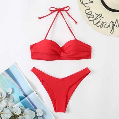 Push Up Bikini Set Women's Swimwear 2024 New Halter Bandeau Underwire Swimsuit Beach Bathing Swimming Suit for Women