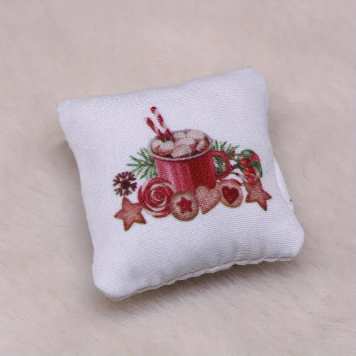 4pcs Dollhouse Mini Christmas Pillows, DIY Miniature Home Living Room Scene Decoration Props,Model Accessories,Christmas decor