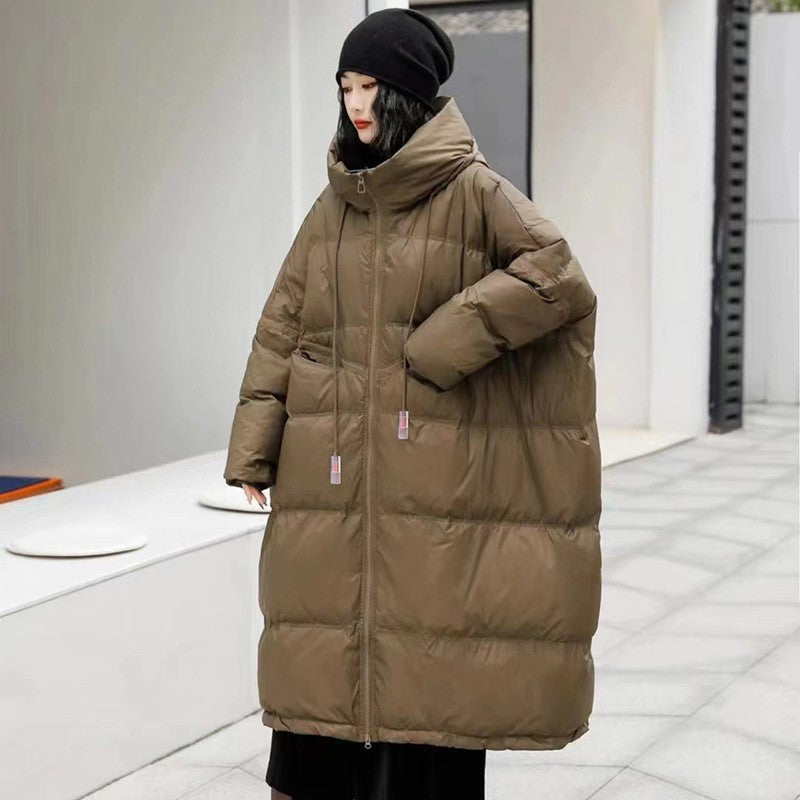 Janveny Women 90% White Duck Down Jacket With Hooded Loose Oversize Long Puffer Coat Autumn Winter Warm Outwear Female Parkas