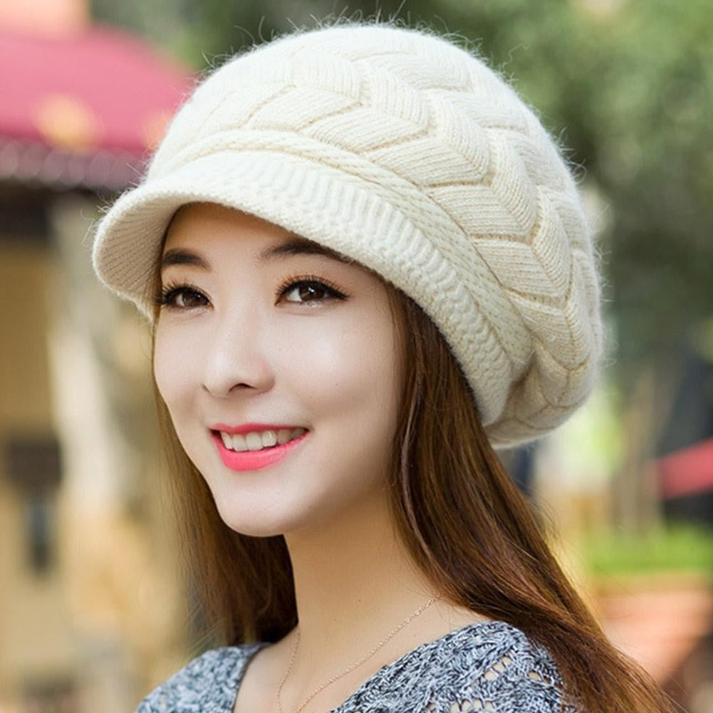 Women's Winter Solid Color Warm Knitting Loose Beret Leisure Ski Cap Korean Version Beret Plus Velvet Thick Knitting Ear Cap