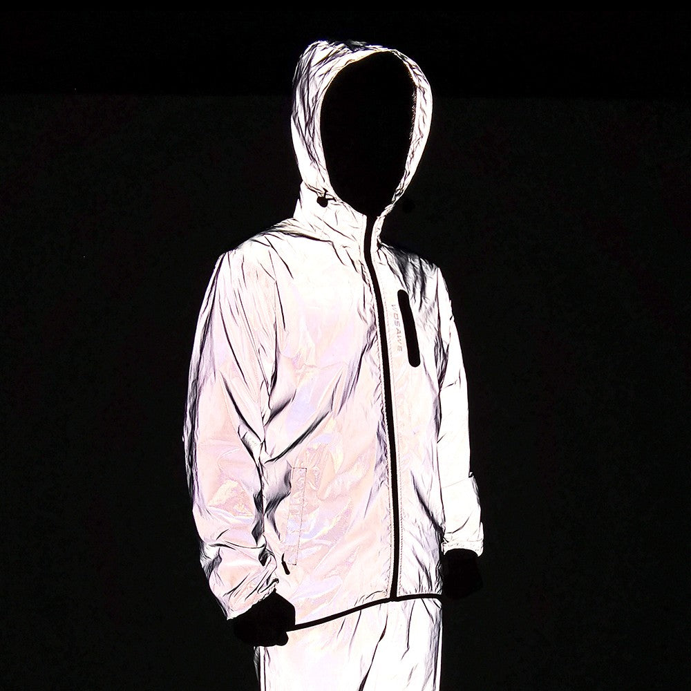 WOSAWE Full Reflective Jacket with Hoodie High Visibility Waterproof Wind Breaker Men Women Hiking Cycling Running Safety Vest