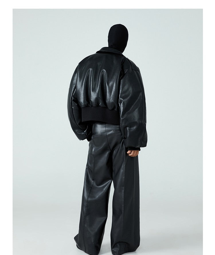 Mauroicardi Autumn Winter Short Thick Warm Black Pu Leather Jacket Men with Long Sleeve Zipper Casual Luxury Designer Clothes