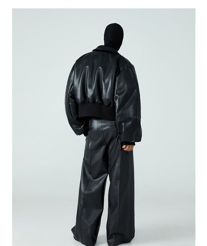 Mauroicardi Autumn Winter Short Thick Warm Black Pu Leather Jacket Men with Long Sleeve Zipper Casual Luxury Designer Clothes