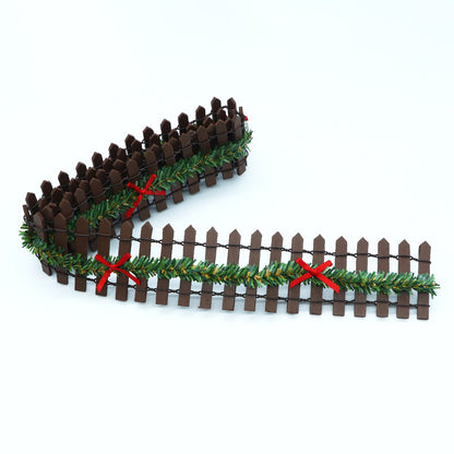 MicoLandscape Christmas Elf Fairy Garden Miniature Wooden Fence Handmade LED Light String Vine Landscape Greenery Evergreen Prop