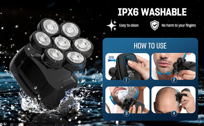 SEJOY 6-in-1 Multifunctional  7D Head Shavers for Bald Men Electric Razor with Nose Hair Trimmer Waterproof Mens Grooming Kit