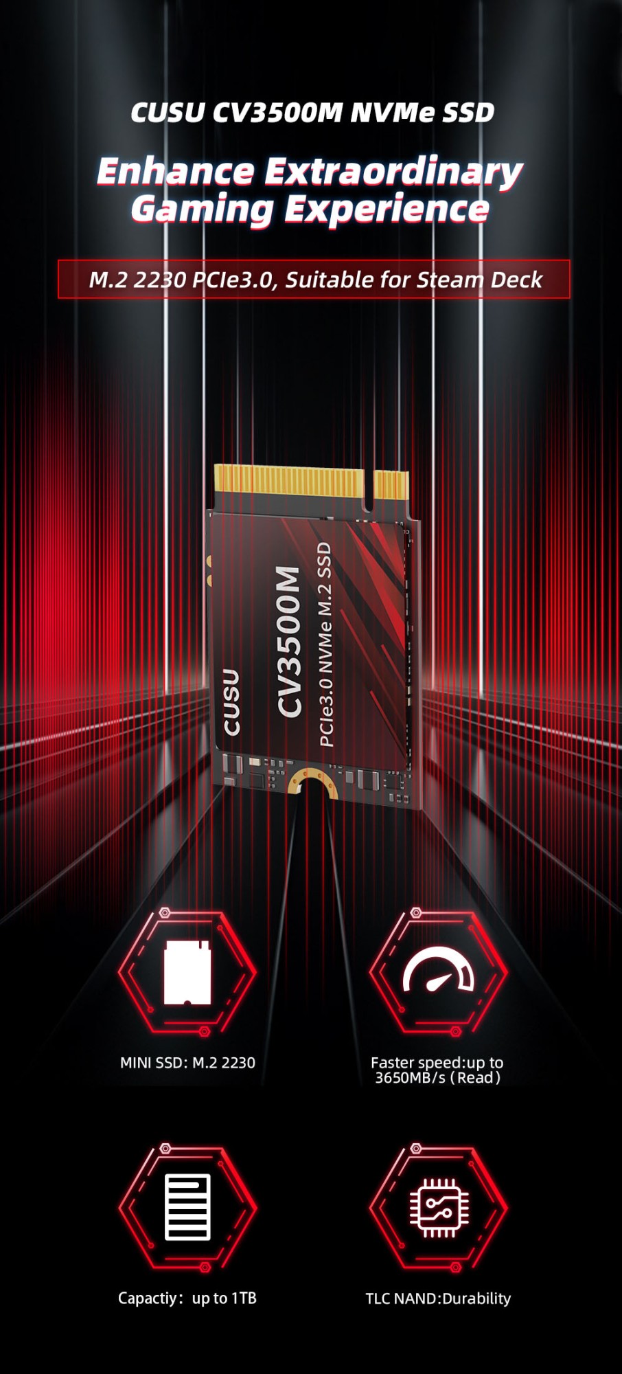 CUSU SSD 2230 512 GB 1 TB NVMe M2 SSD Disco Rígido Pcie3.0 Unidade de Estado Sólido Interna para Steam Deck Microsoft Surface Pro7/8/9