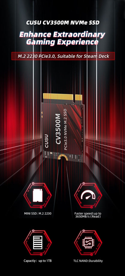 CUSU SSD 2230 512 GB 1 TB NVMe M2 SSD Disco Rígido Pcie3.0 Unidade de Estado Sólido Interna para Steam Deck Microsoft Surface Pro7/8/9