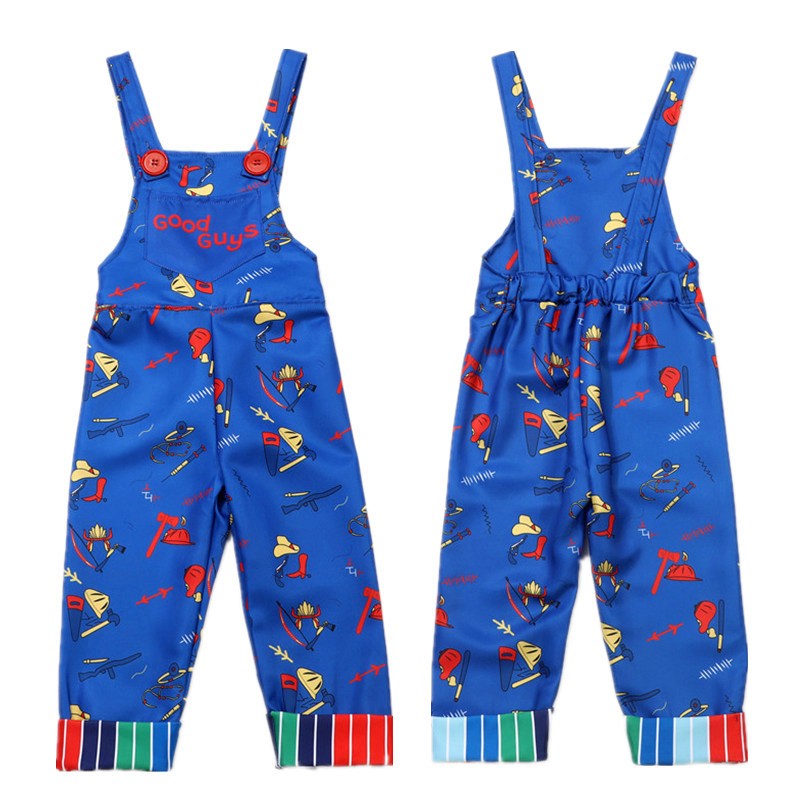 Unisex Chucky Scary Halloween Role Play Costume with Printed Alphabet Bib Pants Gift Scar Sticker Gift Holiday Party Dress Up