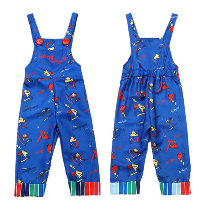 Unisex Chucky Scary Halloween Role Play Costume with Printed Alphabet Bib Pants Gift Scar Sticker Gift Holiday Party Dress Up
