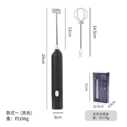 Electric milk frother charging portable egg beater beverage coffee machine handheld 3-speed jam cream machine kitchen blender