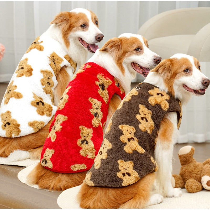 3GG-8GG Outono/Inverno Pelúcia Padrão de Urso Fofo Suéter para Cães Grandes Casaco de Lã Quente com Capuz Colete Suéter para Animais de Estimação Roupas para Animais de Estimação